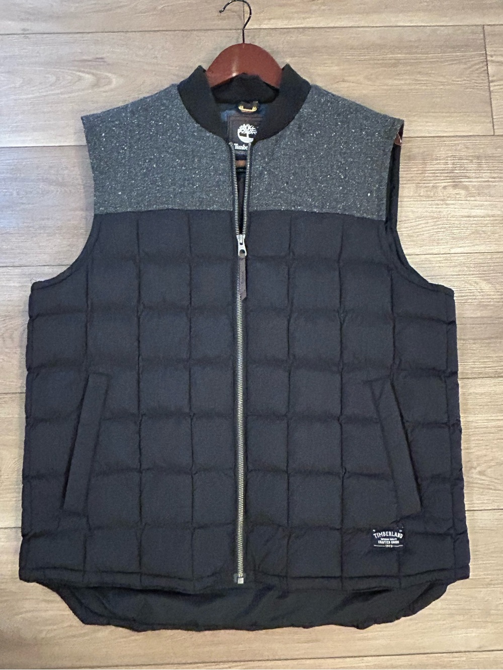 Timberland Quilted Puffer Vest Wool Blend Yoke Black XL Men’s